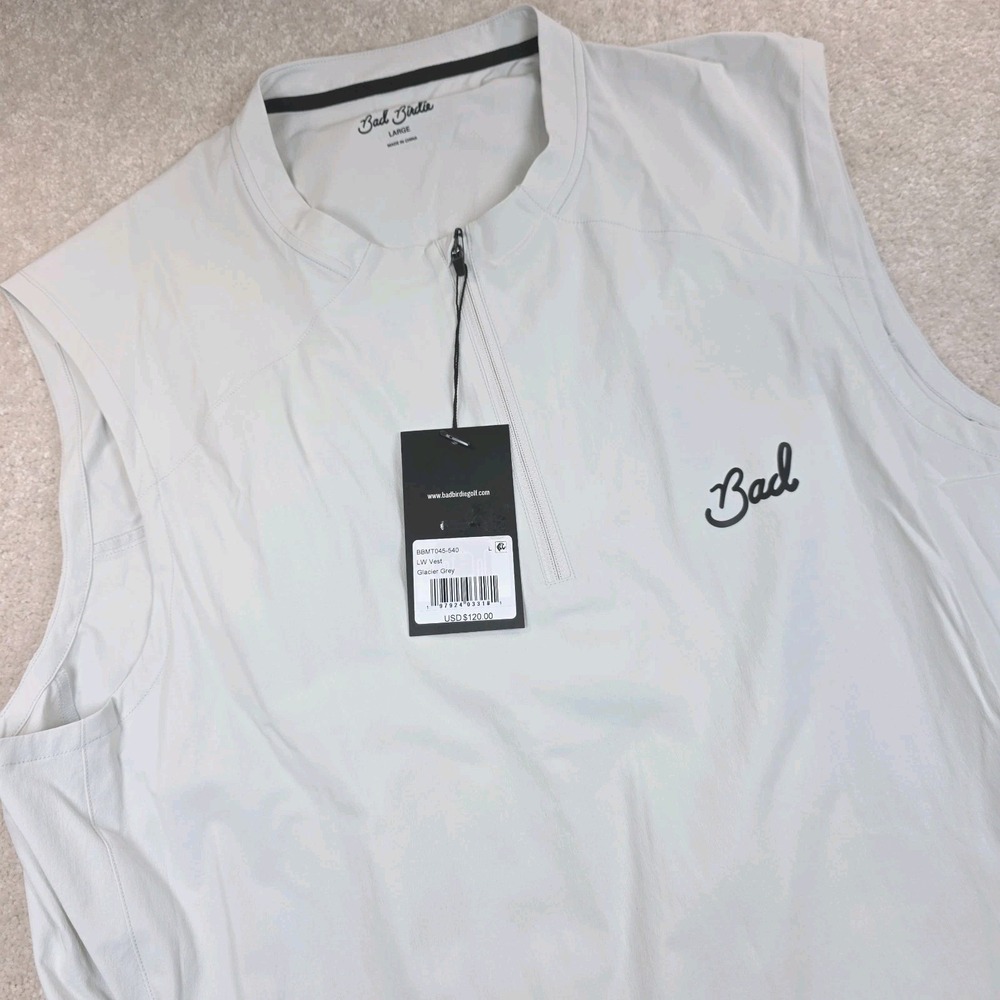 Bad Birdie Kinetic Wind Vest Mens L Glacier Gray 1/4 Zip Stretch Performance